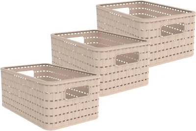 Produktbild von Rotho Aufbewahrungskorb A5 6 Liter Volumen 8873809 Kiste Country Rattan-Optik, Rotho Korb Farbe:Meadow Rose, Rotho Korb Größe:DIN A5 6 Liter 3er Set