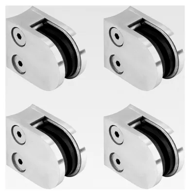 Produktbild von Glashalter 4 Stück Glasklemmen Klemmhalter für Glasplatten 35 x 29 x 18 mm Anschluss: 42,4 mm für Glas 4 mm Geländer Treppengeländer aus Edelstahl V2A