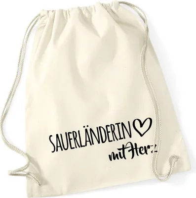 Produktbild von Huuraa Turnbeutel Sauerländerin mit Herz 12 Liter Natural Baumwolle Rucksack Geschenkidee