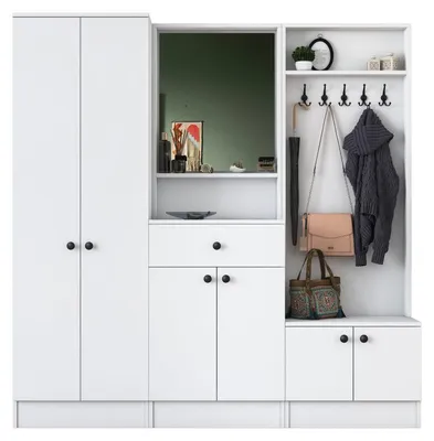 Image de Meuble dentrée Vestiaire en Bois MDF blanc - L 179,4 × P 37,3 × H 182,8 cm
