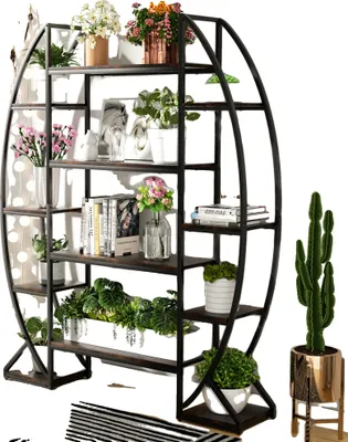 Productafbeelding van Plantenrek, industrieel design, 5-laags opbergruimte, zwart en bruin, XL