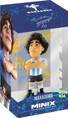 A collectible figurine of Maradona in its packaging.