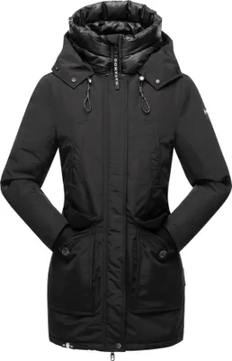 Produktbild von Navahoo Blizzardstorm Warmer Damen Herbst Wintermantel mit Kapuze Parka Übergangsjacke Winterjacke Vegan Schwarz Gr. 34 - XS