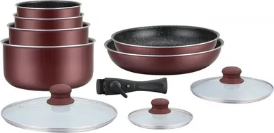 Productafbeelding van Keukenpan-set met steencoating en afneembaar handvat, 10-delig, Bordeaux, Hagen HA04647-BR