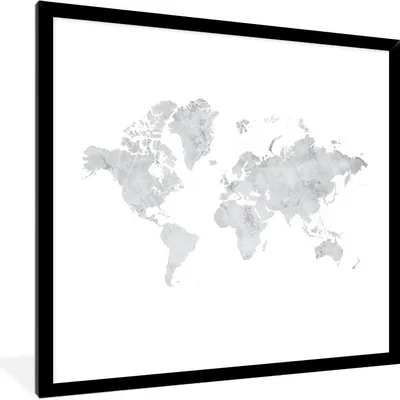 Produktbild von MuchoWow® MuchoWow® Gerahmtes Poster Weltkarte - Marmor - Grau 40x40 cm - Poster mit zchwarzem Bilderrahmen - Mit Rahmen - Wanddekoration Schlafzimmer