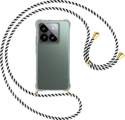 Produktbild von Handykette Backcover-Schutzhülle mit Band (Metall goldfarben) für Xiaomi 14T Pro 5G - schwarz/weiß gestreift