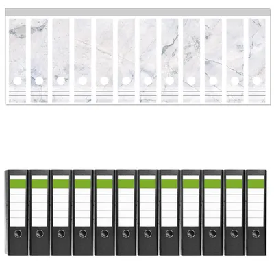 Produktbild von Wallario 12 Stück breite Ordner inkl. Klebeetiketten mit Motive Graue Marmor-Optik -  Set mit Rückenschildern / Ordnerrücken Stickern