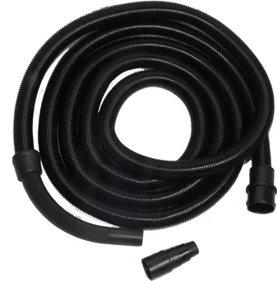 A coiled black hose with two adapters.