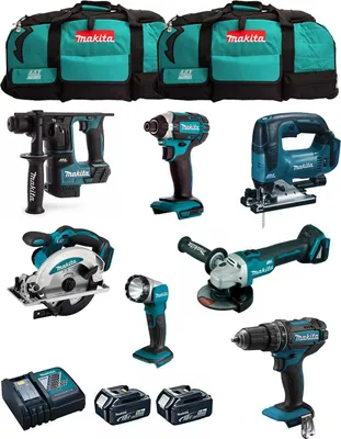 Produktbild von MAKITA Kit MK701 (DDF482 + DHR171 + DGA504 + DTD152 + DJV182 + DSS610 + DML802 + 2 x 5,0 Ah + DC18RC + 2 x LXT600)