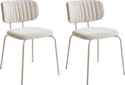 Image de BELIANI Lot de 2 chaises de salle à manger beige clair assises et dossiers rembourrés pieds en métal design moderne