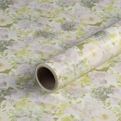 Produktbild von Geschenkpapier, Blumen, Weiß und Grün, 0,70 x 10 m - Geburtstag