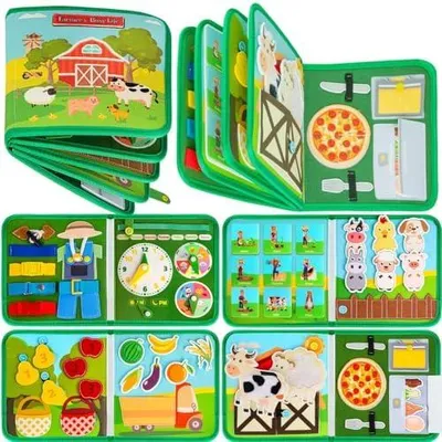 Produktbild von Quanquer Busy Board für Kinder Geburtstagsgeschenke, Bauernhof Beschäftigt Board Montessori Spielzeug für 1 2 3 4 Jahre Kleinkinder, Vorschule Lernaktivitäten entwickelnde sensorische (English)