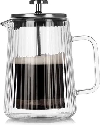 Produktbild von Doppelwandige French Press aus Glas – hitzebeständiger Kaffeebereiter mit Rillenstruktur, Filterkanne für Kaffee & Tee，650ML