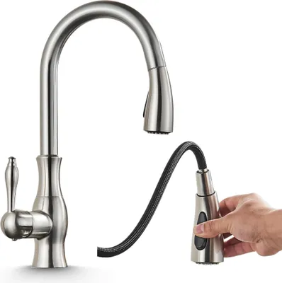 Produktbild von Küchenarmatur Ari Cascade ausziehbare Brause, 360 Grad schwenkbar, Keramikkartusche, Inox Edelstahl