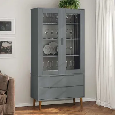 Image de Meuble de vitrine exclusif - MOLDE, gris, 90x35x175 cm, en bois massif de pin