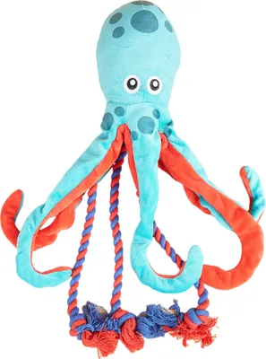 Produktbild von Hundespielzeug in Plüschform mit Oktopus, robustes Kauspielzeug für Hunde für aggressive Kauer, Oktopus-Tauziehspielzeug aus Baumwollseil zur Zahnreinigung bei Welpen