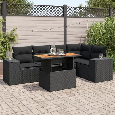 Produktbild von Eleganten-Stil 6-tlg. Garten-Lounge-Set mit Kissen Garten-Sofagarnitur, Outdoor Indoor, Schwarz Poly Rattan Gartenmöbel-Sets CHY68662090