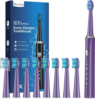 Obrázek produktu pro Elektrický zubní kartáček s 8 hlavicemi, 120 dní používání s 3hodinovým rychlým nabíjením, 5 režimů s 2minutovým časovačem Hyacint 1 kus (balení po 1 kuse)