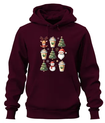 Produktbild von Rentier Kaffee Weihnachtsoutfit - Weihnachten Hoodie Kapuzenpullover, Burgundy, XL
