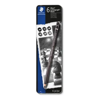 Zdjęcie produktu dla Ołówek STAEDTLER Mars Lumograph czarny, metalowy, 6 sztuk