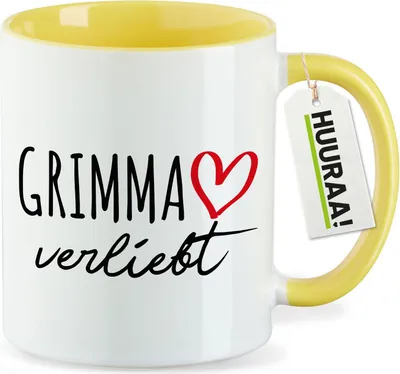 Produktbild von Huuraa Kaffeetasse Grimma verliebt 330ml Gelb Keramik Kaffeebecher Geschenkidee