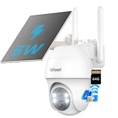 Obrázek produktu pro dohledová kamera 4G LTE se sim kartou venkovní solární kamera 2K 360° bezdrátový dohled s baterií Vodotěsná venkovní kamera bez wifi s kartou 64G