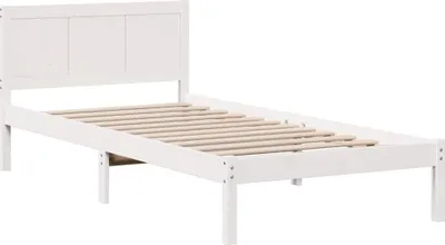 Zdjęcie produktu dla Łóżko Drewniane 75x190 Białe Rama Łóżka ze Stelażem z Zagłówkiem