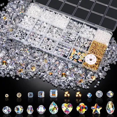 Glasperlen 2000+ Stück, 24 Stile, 3-15 mm, AB, DIY-Schmuck