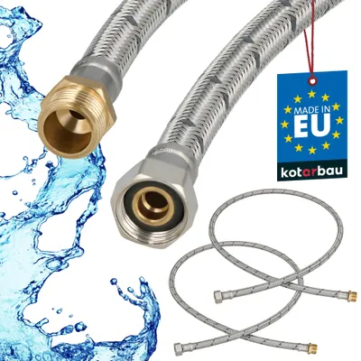 Obrázek produktu pro KOTARBAU® Sada 2 ks ohebné hadice 3/8 palce, vodní hadice 120 cm, vyztužená hadice, vnější závit x vnitřní závit, přípojná hadice, armatury, hadice k vodovodnímu kohoutku