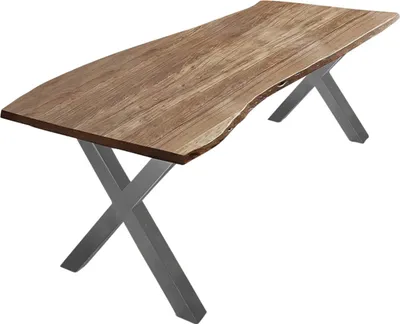 Produktbild von SAM® Esstisch Baumkante massiv Akazie natur 240 x 100 X-Gestell silber XAVER
