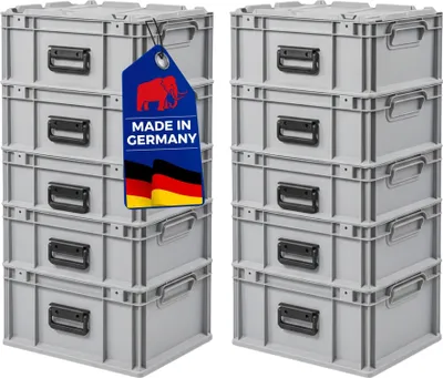 Produktbild von SuperSparSet 10x Eurobox NextGen Portable  Germany | HxBxT 23,5x30x40cm | 20 Liter | Grau | Eurobehälter, Transportbox, Transportbehälter, Stapelbehälter