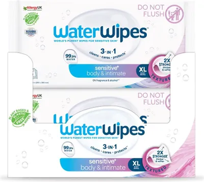 Produktbild von 12 Packungen WATERWIPES Feuchttücher für Körper und Intimbereich, 30 Stück pro Packung (insgesamt 360 Stück)