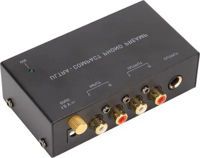 Image de Amplificateur phono avec boîtier 12 V - Double amplification - Insonorisation - Haute sensibilité - Amplificateur pour platine vinyle - Adaptateur secteur UE