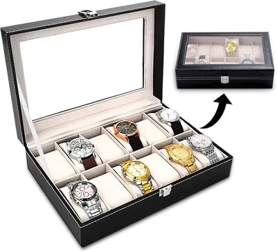 Immagine prodotto di Scatola portaorologi in vetro con coperchio trasparente - 12 scomparti