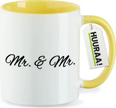 Produktbild von Huuraa Kaffeetasse Mr. & Mr. Schriftzug 330ml Gelb Keramik Kaffeebecher Geschenkidee