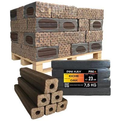 Produktbild von PINI Kay Eichenholzbriketts 23 cm 630 kg Palette Hartholzbriketts Brennholz Eiche Kamin Ofen Feuerstelle Grill
