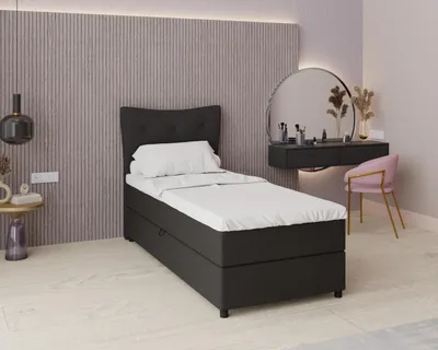 Produktbild von Boxspringbett, 90cm x 200cm, Grau, mit Bettkasten, Matratze und Topper, Einzelbett, NEVADA, Panda Möbel
