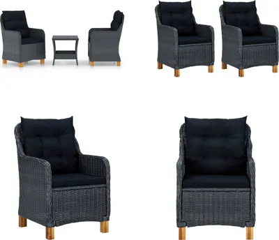 Produktbild von vidaXL 3 tlg. Garten Lounge Set mit Auflagen Poly Rattan Dunkelgrau - Garten-Lounge-Set - Garten-Lounge-Sets - Gartenmöbel-Set - Gartenmöbel-Sets