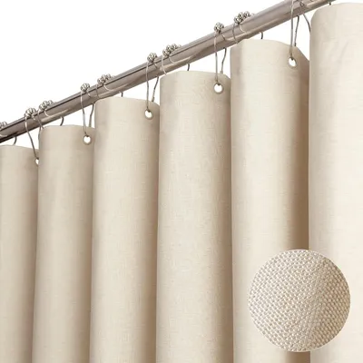 Imagen del producto de Cortina de ducha impermeable y resistente al moho, de 180 x 200 cm, cortina de ducha lavable de lino texturizado con 12 ganchos