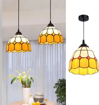 Image de "LIVIA" Suspension avec verre mosaïque floral jaune Ø20cm - Style méditerranéen et moderne Tiffany