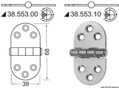 Produktbild von Scharnier mit central Bolzen 68 x 39 mm Osculati 38.553.00
