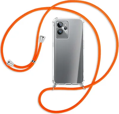 Produktbild von Handykette Backcover-Schutzhülle mit Band (Metall silberfarben) für Realme GT2 Pro (RMX3301,RMX3300) - neonorange