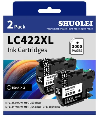 Produktbild von SHUOLEI LC422XL Druckerpatronen Kompatibel mit Brother LC-422XL LC-422 Patronen Multipack Hohe Kapazität, für MFC-J5340DW MFC-J5345DW MFC-J5740DW MFC-J6540DW MFC-J6940DW (2 Pack,2 Schwarz)