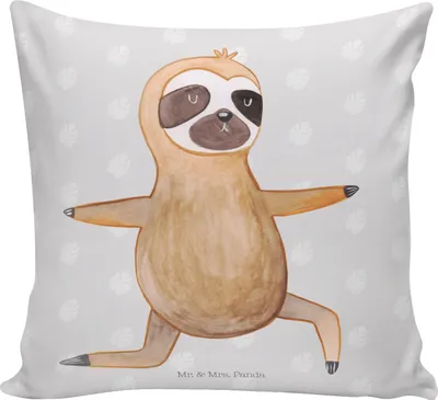 Produktbild von Mr. & Mrs. Panda Dekokissen Faultier Yoga - Grau Pastell - Geschenk, Sofa, Gelassenheit, Kissen 40x40, Namaste, für couch, Meditation, kuschelkissen, Sofakissen, Atmung