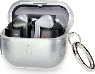 Produktbild von Elastyczne etui z karabińczykiem Bizon Case Headphone Clear do Galaxy Buds 3/3 Pro, przeźroczysto-brokatowe