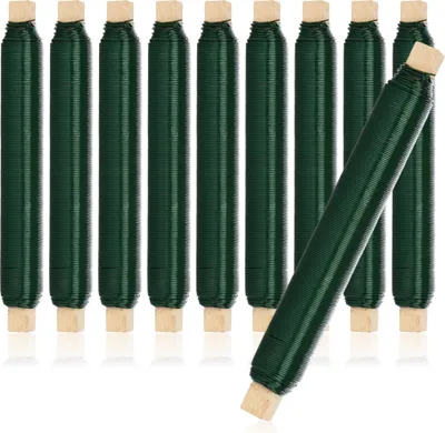 Produktbild von com-four® 10x Blumenwickeldraht-Set, Bindedraht in grün auf Holzstab gewickelt, Stärke 0,65 mm, 1000 g