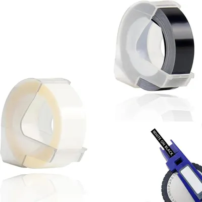 Produktbild von 9mm x 3m Etikettenband Ersatz, für Dynmo Omega Prägeband Kompatibel Dynmo Junior, für Dynmo Omega Etikettenprägegerät Junior Prägegerät E-303 101 Labelmaker, Schwarz und Transparent