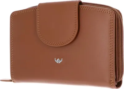 Zdjęcie produktu dla Złoty portfel skórzany Polo RFID Protect damski portfel z zamkiem błyskawicznym 3319 Cognac brązowy