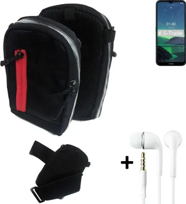 Produktbild von K-S-Trade Outdoor Gürteltasche Holster Umhängetasche + Kopfhörer kompatibel mit Nokia 1.4 schwarz Handy Tasche Case travelbag Schutzhülle