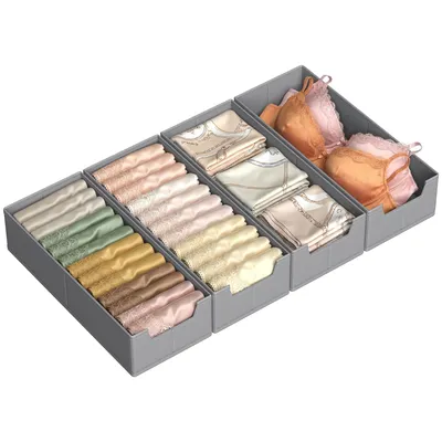 Produktbild von SONGMICS Schubladen-Organizer 4er Set, Unterwäsche-Organizer für IKEA HEMNES und MALM Kommoden, faltbar, grau